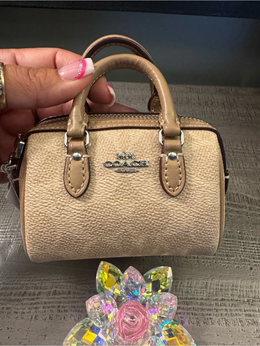 NWT Coach Canvas Zippered Mini Top Handle Pouch Bag Charm or Key Chain